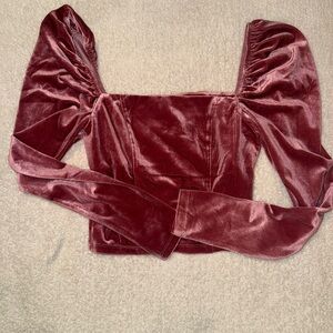 Forever 21 Velvet Puff Sleeve Top - Burgundy